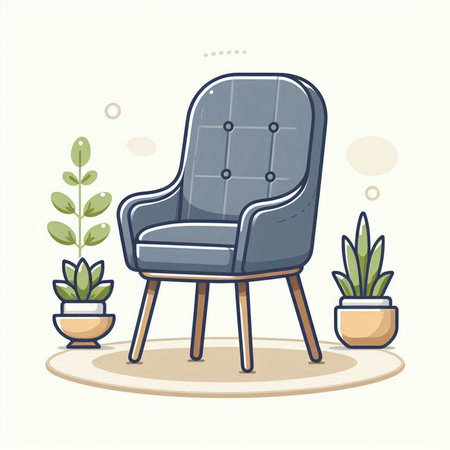 Illustration of armchair in the room with plants. Vector illustrationのイラスト素材