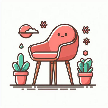 Relaxed chair icon in flat line style, vector illustration.のイラスト素材