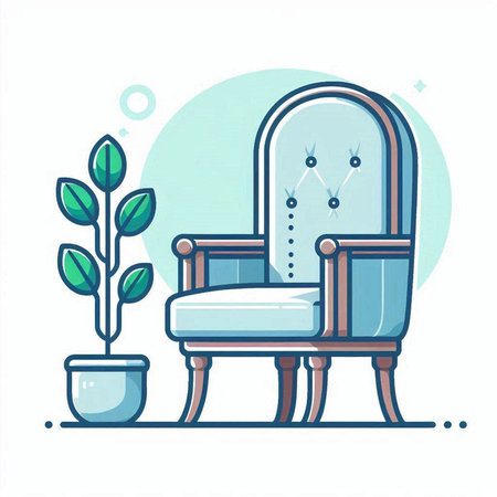 Comfortable armchair and potted plant. Vector illustration in flat styleのイラスト素材
