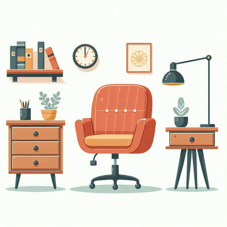 Office furniture in flat style. Furniture for work. Vector illustration.のイラスト素材