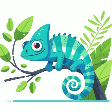 Cute cartoon chameleon on a branch. Vector illustration.のイラスト素材
