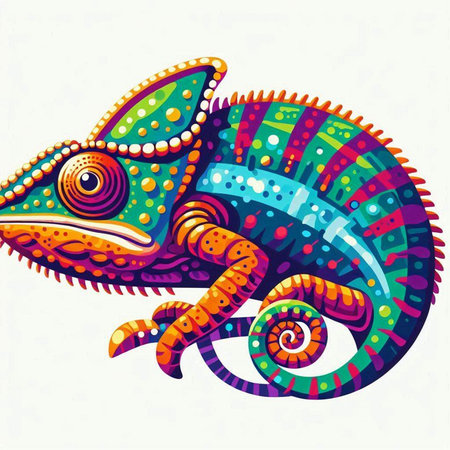 Colorful chameleon isolated on white background. Vector illustration.のイラスト素材
