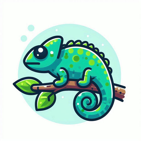 Cute cartoon chameleon on a branch. Vector illustration.のイラスト素材