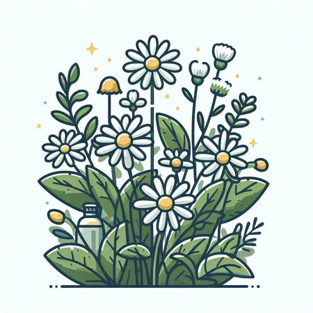 Chamomile bouquet. Vector illustration in doodle style.のイラスト素材