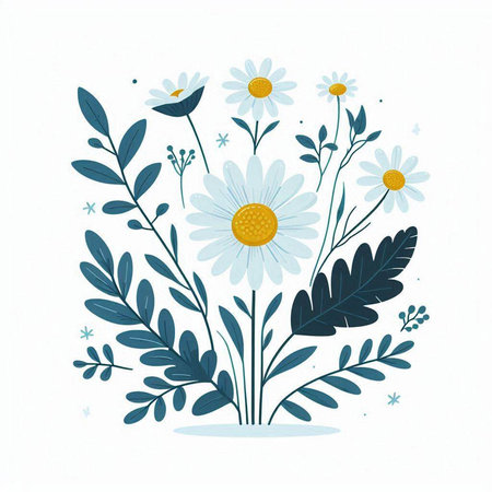 Flower bouquet with chamomile and leaves. Vector illustration.のイラスト素材