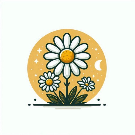 Daisy flower and moon. Vector illustration in a flat style.のイラスト素材