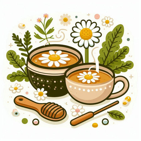 Cup of tea with chamomile. Vector illustration.のイラスト素材