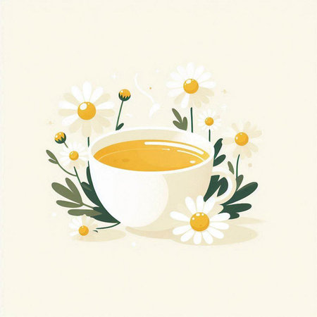 Cup of tea with chamomile flowers. Vector illustration.のイラスト素材