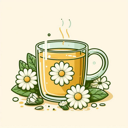 Illustration of a cup of herbal tea with chamomileのイラスト素材