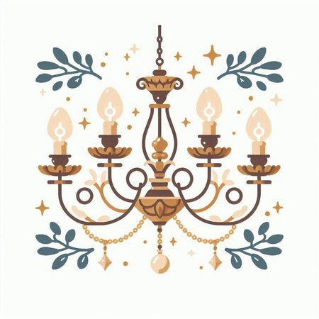 Vintage chandelier. Vector illustration in scandinavian style.のイラスト素材