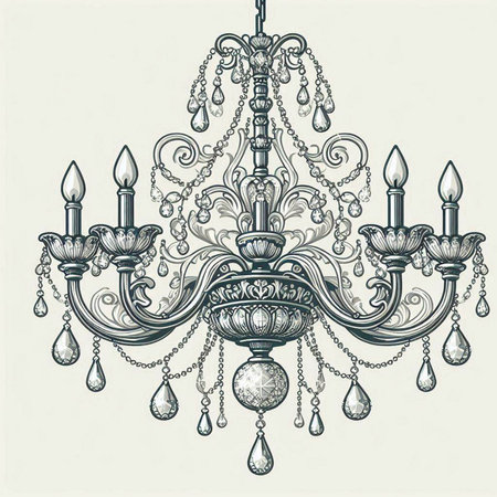 Vintage chandelier. Vector illustration. Hand drawn sketch.のイラスト素材