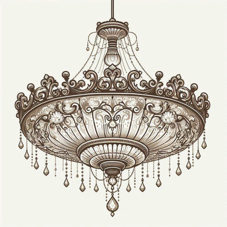Vintage chandelier in Victorian style. Hand drawn vector illustration.のイラスト素材