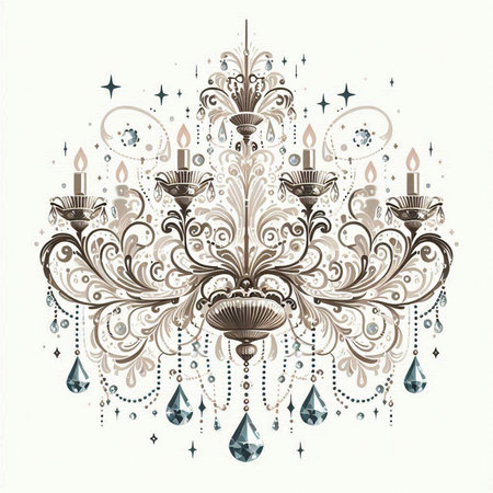 Illustration of a vintage chandelier on a white background.のイラスト素材