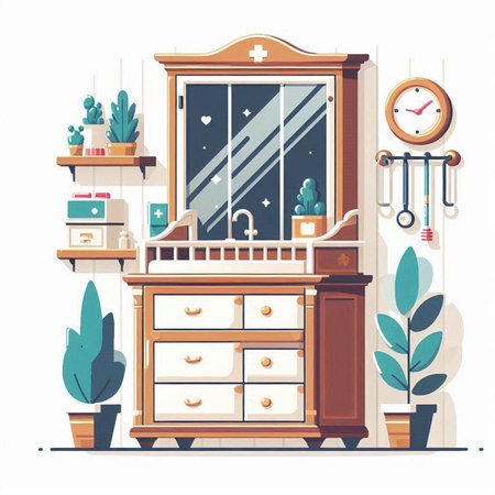 Furniture in the interior of the room. Flat vector illustration.のイラスト素材