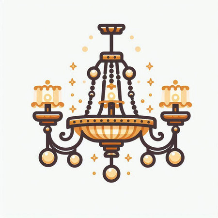Ceiling chandelier. Vector illustration in retro style.のイラスト素材