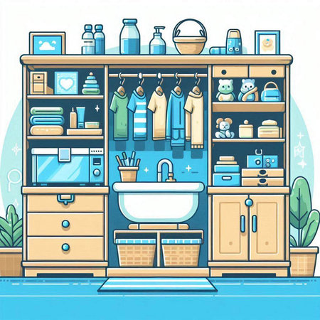 Bathroom interior. Bathroom furniture. Vector illustration in cartoon styleのイラスト素材