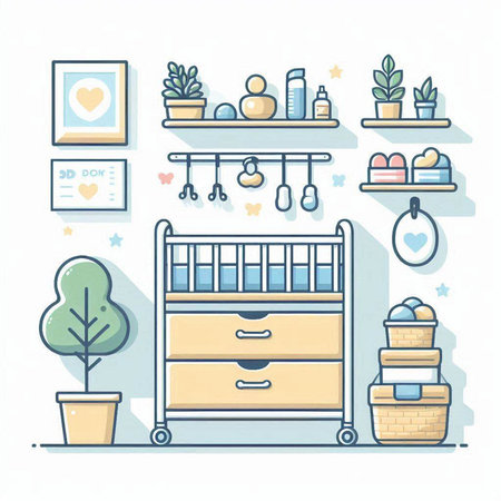 Baby room interior with furniture and toys. Vector illustration in flat styleのイラスト素材