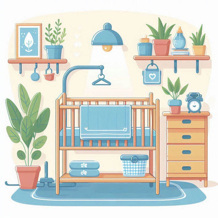 Illustration of a baby room with furniture and toys. Vector illustrationのイラスト素材