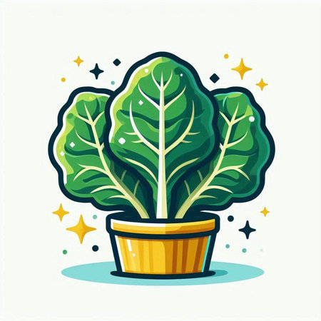 Illustration of a lettuce plant in a pot on a white backgroundのイラスト素材