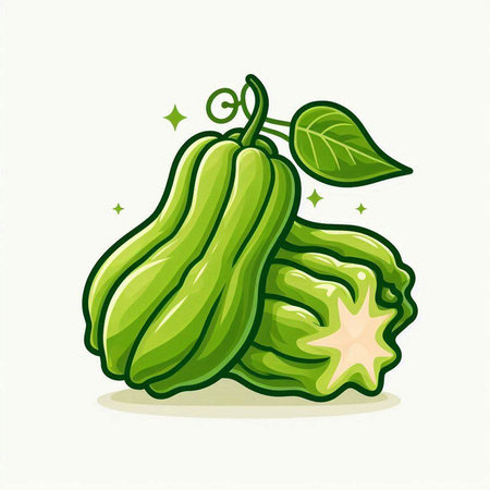 Fresh green papaya isolated on white background. Vector illustration in cartoon style.のイラスト素材