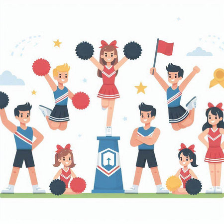 Cheerleaders set vector illustration. Cheerleader team. Cheerleader team.のイラスト素材