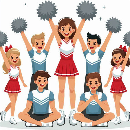 Cheerleaders and their fans. Cheerleader team. Vector illustrationのイラスト素材