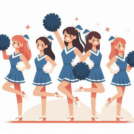 Cheerleaders with pompoms and pom-poms. Cheerleaders vector illustrationのイラスト素材