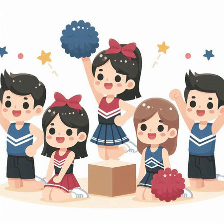 Cheerleaders in the children's room. Vector cartoon illustration.のイラスト素材