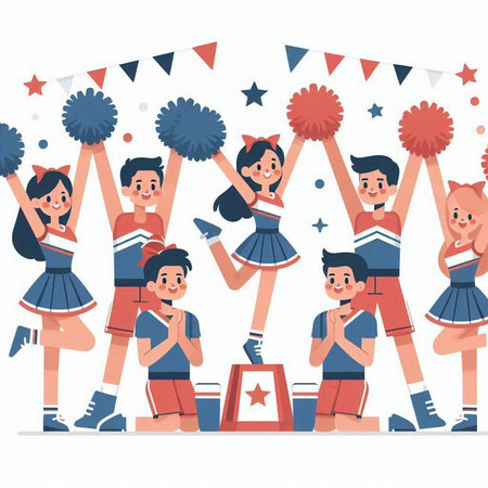 Cheerleaders and cheerleaders with pompoms. Cheerleading team. Vector illustrationのイラスト素材