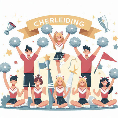Cheerleaders with pompoms. Cheerleading club. Cheerleading team. Vector illustrationのイラスト素材