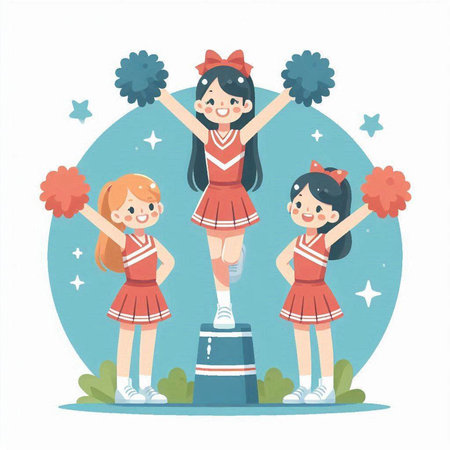 Cheerleaders in the park. Cheerleading. Vector illustrationのイラスト素材