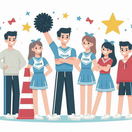 Cheerleaders with pompoms. Cheerleading team. Vector illustrationのイラスト素材