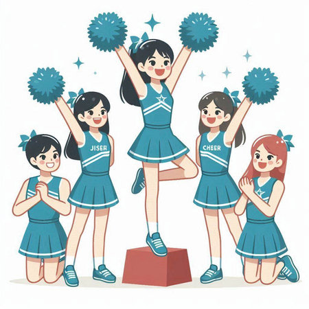 Cheerleaders with pom-poms on a white backgroundのイラスト素材