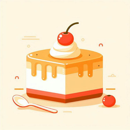 Cake with cherry on top. Vector illustration in flat style.のイラスト素材
