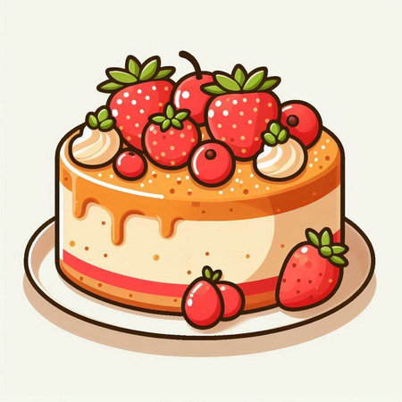 Strawberry cake. Vector illustration of a cake with strawberries.のイラスト素材