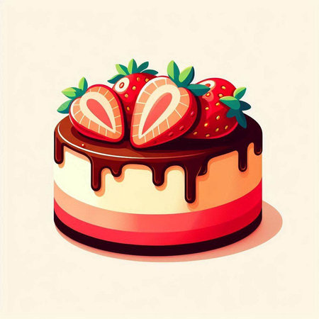 vector illustration of a cake with strawberries and chocolate on a light backgroundのイラスト素材