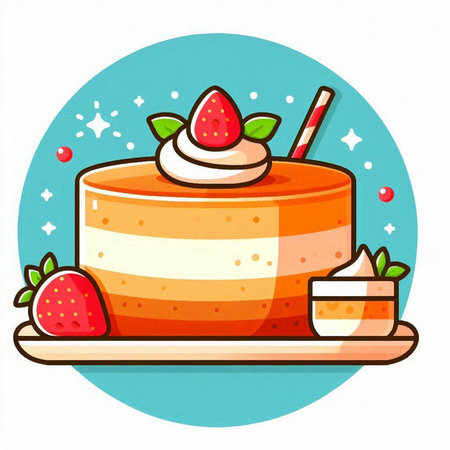 Cake icon. Vector illustration of a piece of cake with cream and strawberries.のイラスト素材
