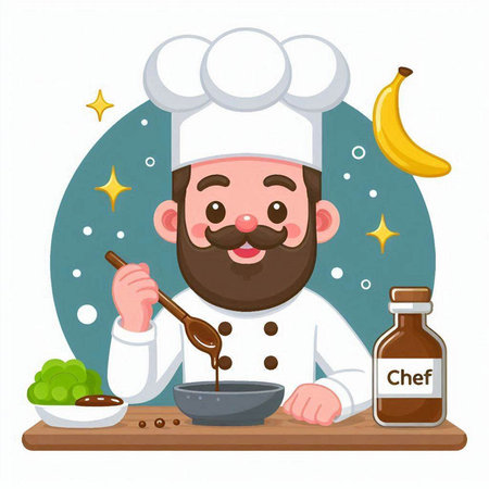 Chef in the kitchen. Vector illustration of a cartoon character.のイラスト素材