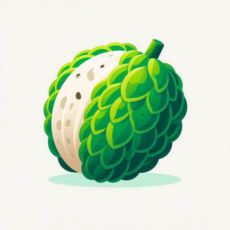 Custard apple isolated on white background. Vector illustration in cartoon style.のイラスト素材