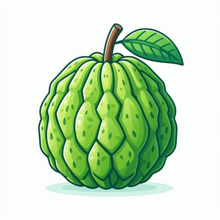 Custard apple isolated on white background. Vector illustration in cartoon style.のイラスト素材