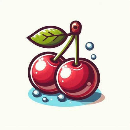 Cherries, vector illustration of red cherry on white background.のイラスト素材
