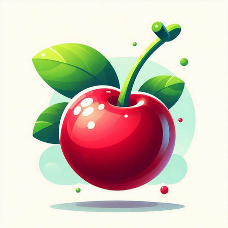 Cherry with green leaves on a white background. Vector illustration.のイラスト素材