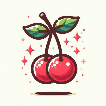 Cherry icon. Vector illustration of a cherry on a white background.のイラスト素材