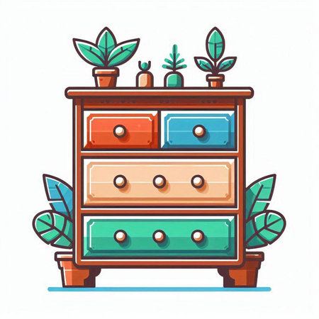 Cabinet with drawers. Furniture for living room. Vector illustrationのイラスト素材