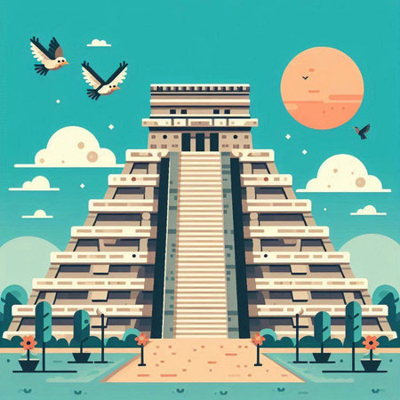 Ancient Mayan temple in flat style. Vector illustration. EPS10のイラスト素材