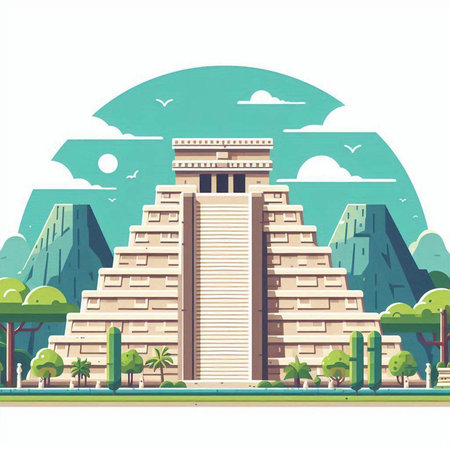 Egyptian temple in flat style. Vector illustration on white background.のイラスト素材