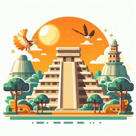 Ancient Egyptian pyramid. Vector illustration in flat style. Travel to Egypt.のイラスト素材