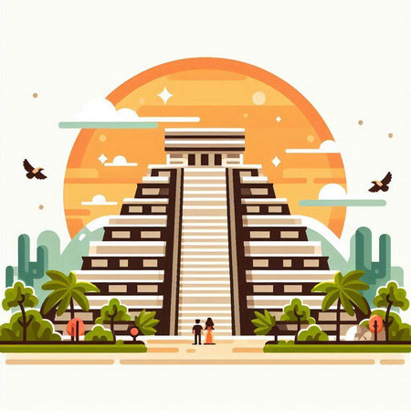 Pyramid of the Sun in Egypt. Vector illustration in flat styleのイラスト素材