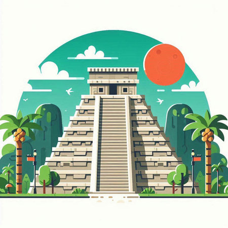 Ancient Mayan pyramid of Chichen Itza, Yucatan, Mexicoのイラスト素材