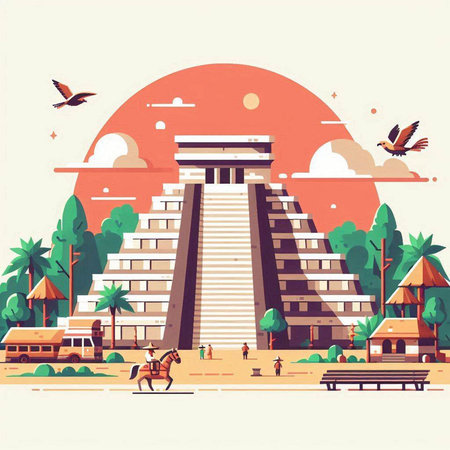 Egyptian pyramid. Vector illustration in flat style. Travel and tourism.のイラスト素材